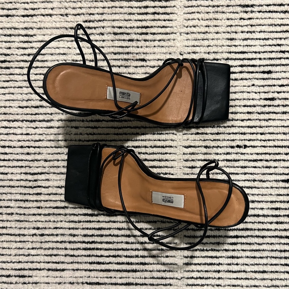 Miista strappy black sandals square toe
